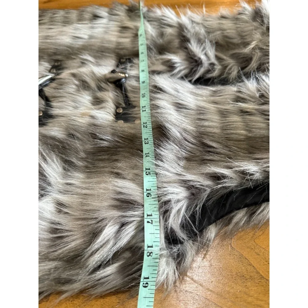 Michael Kors Gray Faux Fur Vest Medium M Horn Toggle Closure Silver Tone Accent
